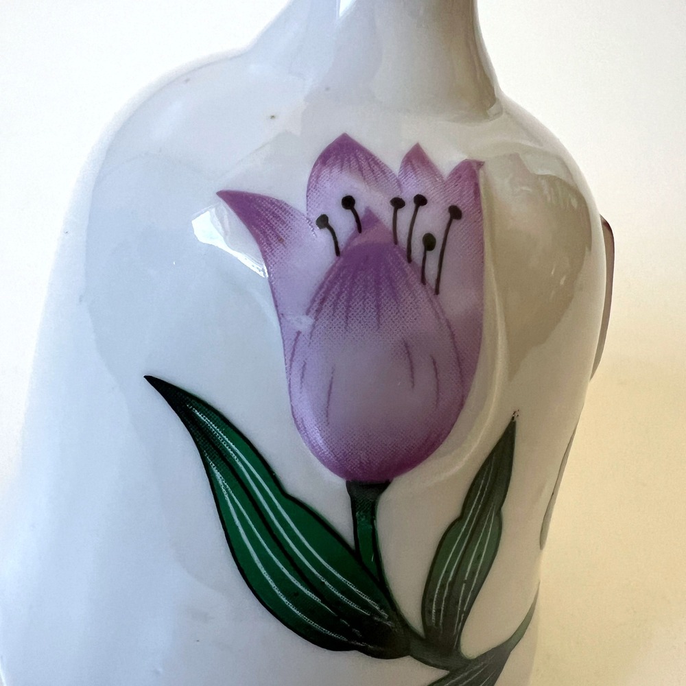 Vintage Taiwan Porcelain Bell Purple Tulip Floral Ceramic Hand Bell - Picture 7 of 14